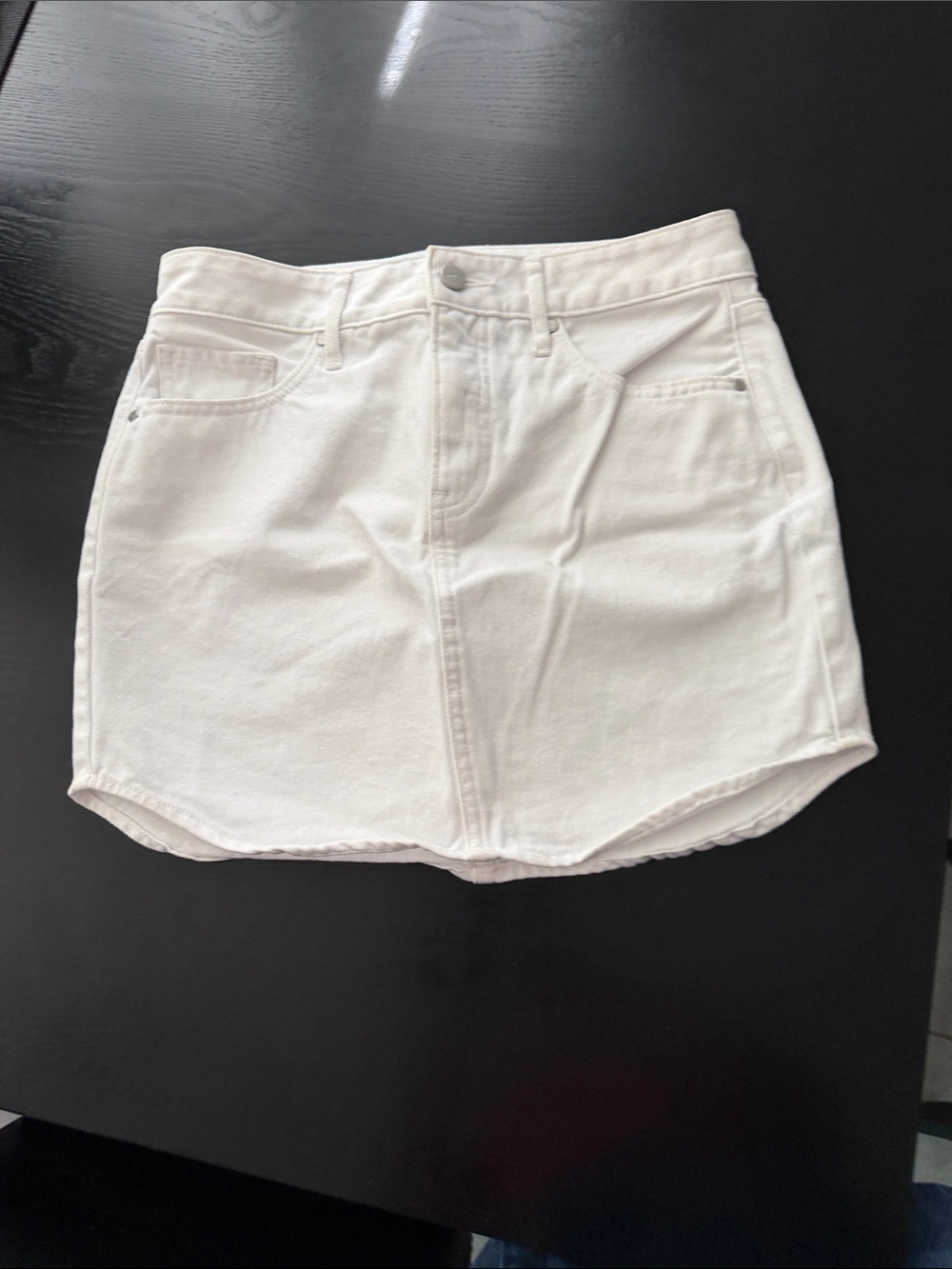 Express - White Denim Mini Skirt - Curved Hem